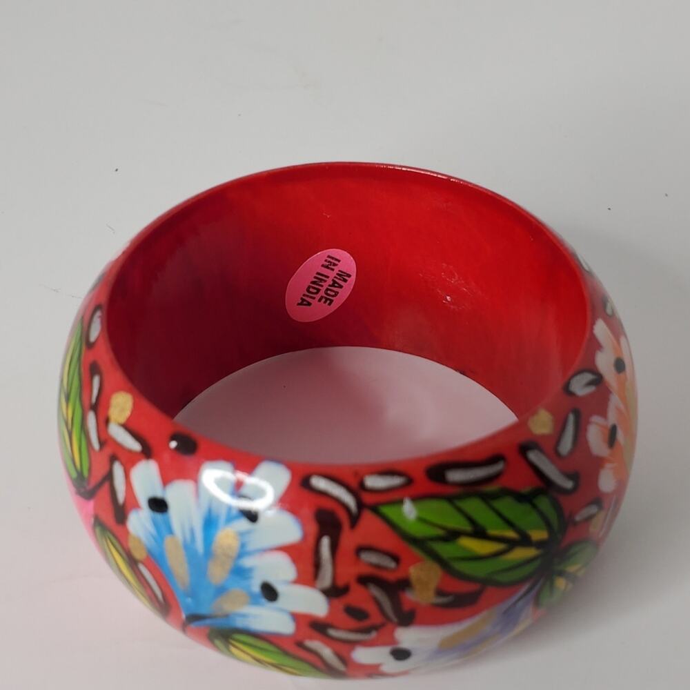 Bright Colorful Hand Painted wooden bangle bracelet made in India Excellent cond
